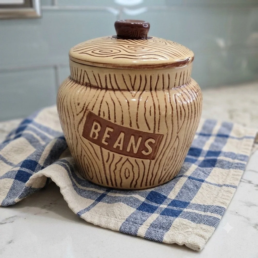 Vintage Watt Oven Ware Wood Grain Bean Pot 618W USA Ceramic Cottagecore